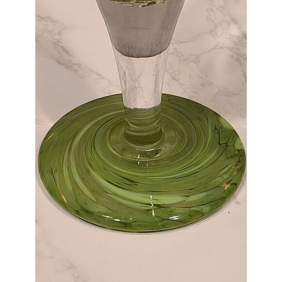 Julia Knight CONFETTI Italy Handblown Greens& Glitter Wine Glass 8½" Signed EUC - Picture 3 of 10